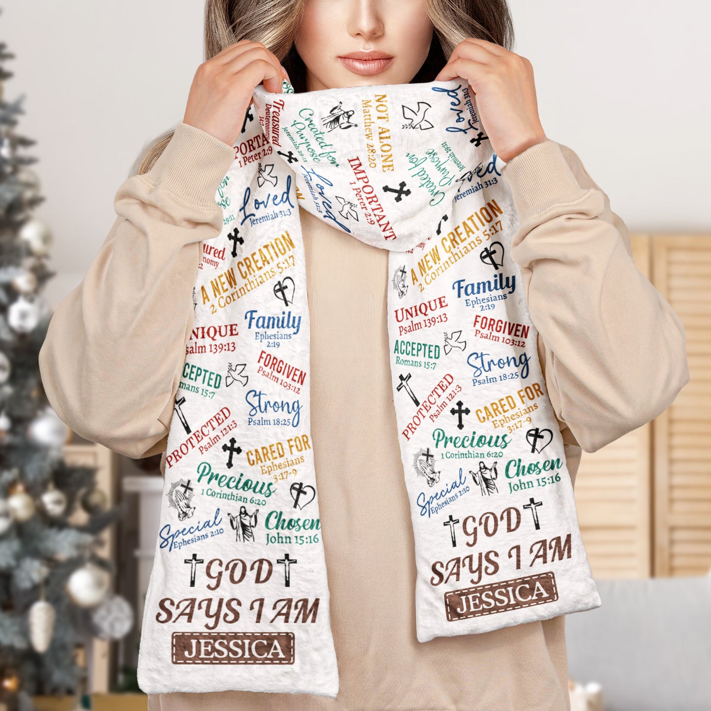 God Says I Am Bible Verses Affirmation - Personalized Fleece Scarf