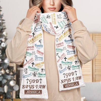 God Says I Am Bible Verses Affirmation - Personalized Fleece Scarf