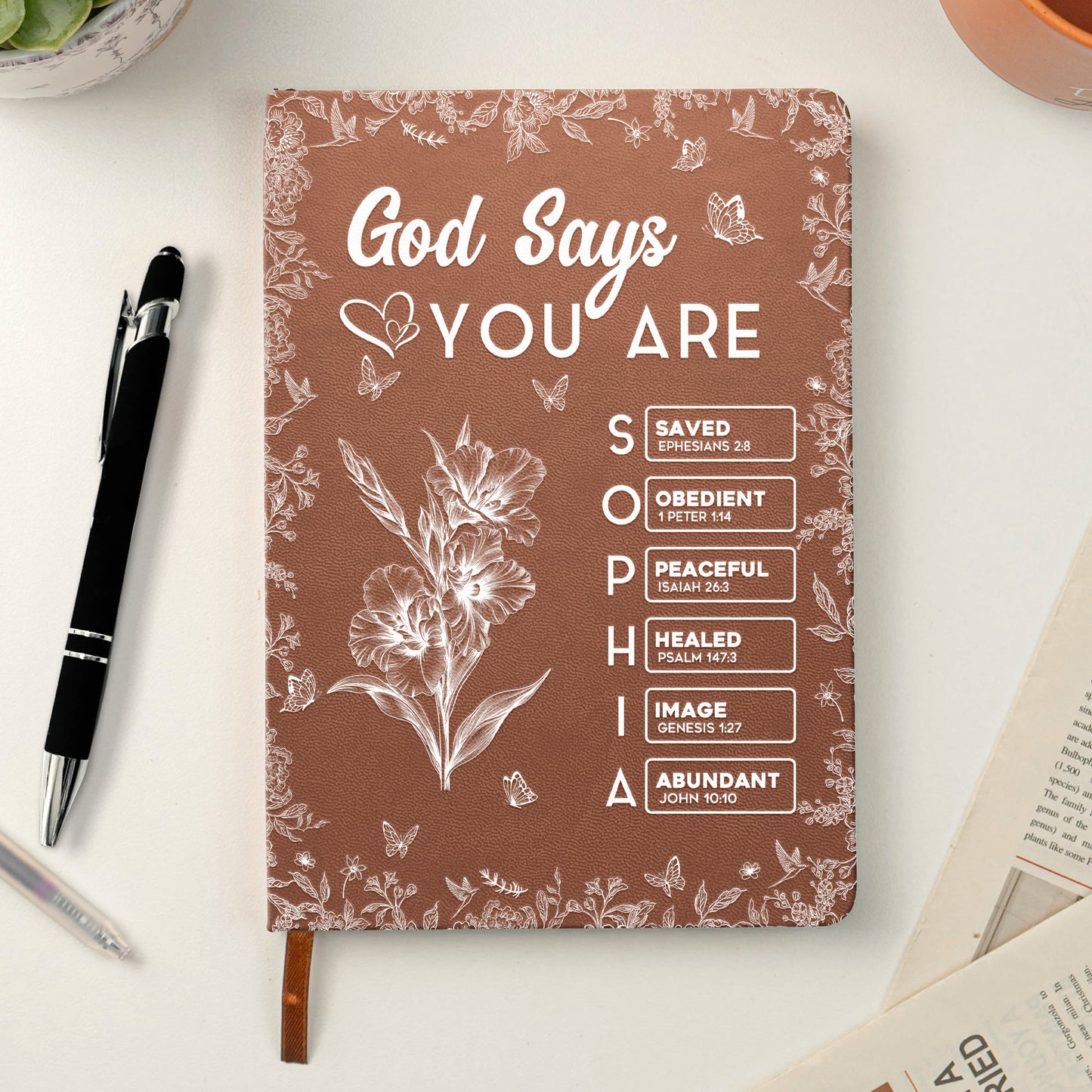 God Says I Am Birth Month Flower Gift For Her - Personalized Leather Journal