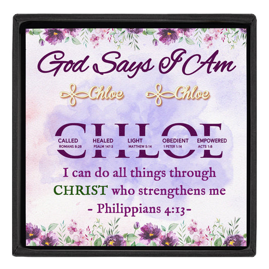 God Says I Am Christian Bible Gift - Personalized Name Stud Earrings