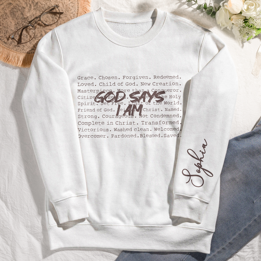 God Says I Am Christian Typewriter Bible Verse - Personalized Sweatshirt