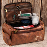 God Says I Am Custom Name In Bible Verse For Men, Husband, Son - Personalized Leather Toiletry Bag