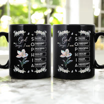 God Says I Am Custom Name In Bible Verses Birth Flower Pearl Effect Printed - Personalized Mug