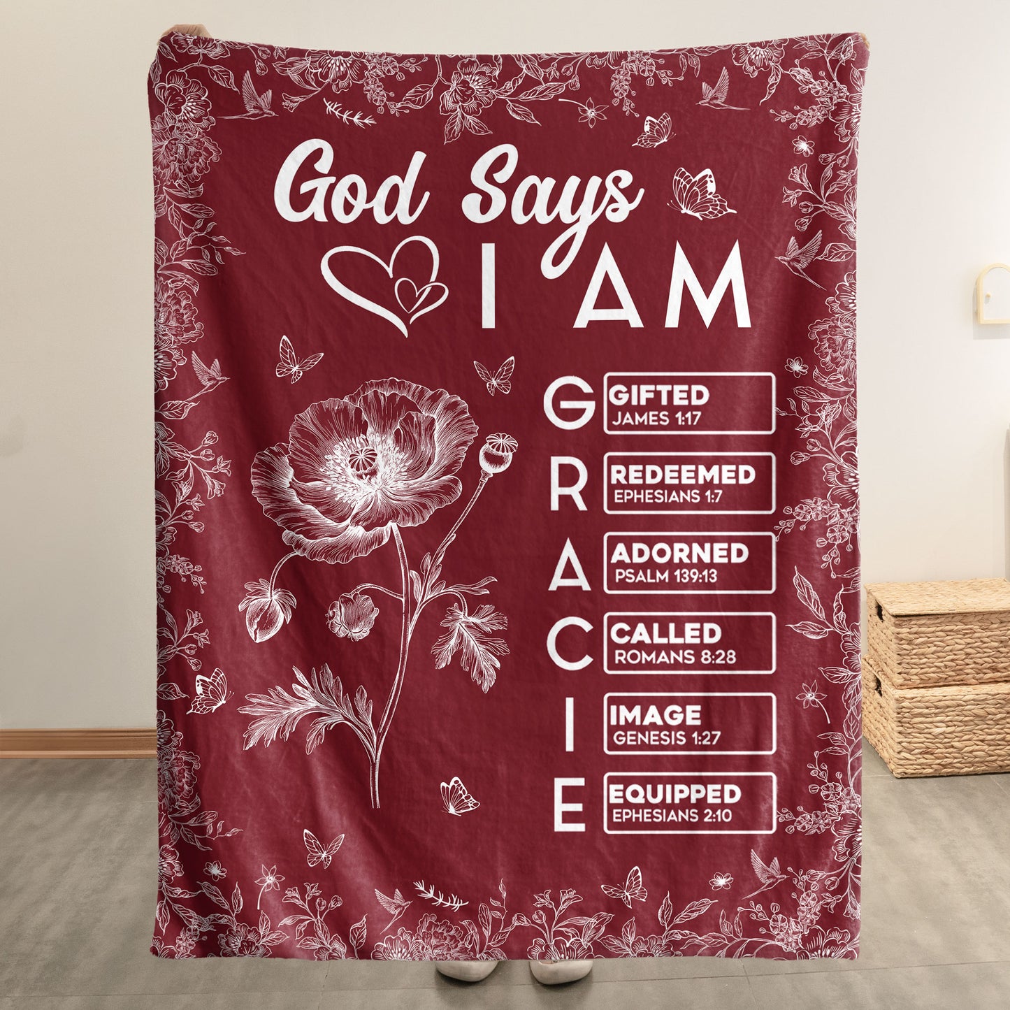God Says I Am God Says You Are Name In Bible Verse Custom Birth Flower - Personalized Blanket