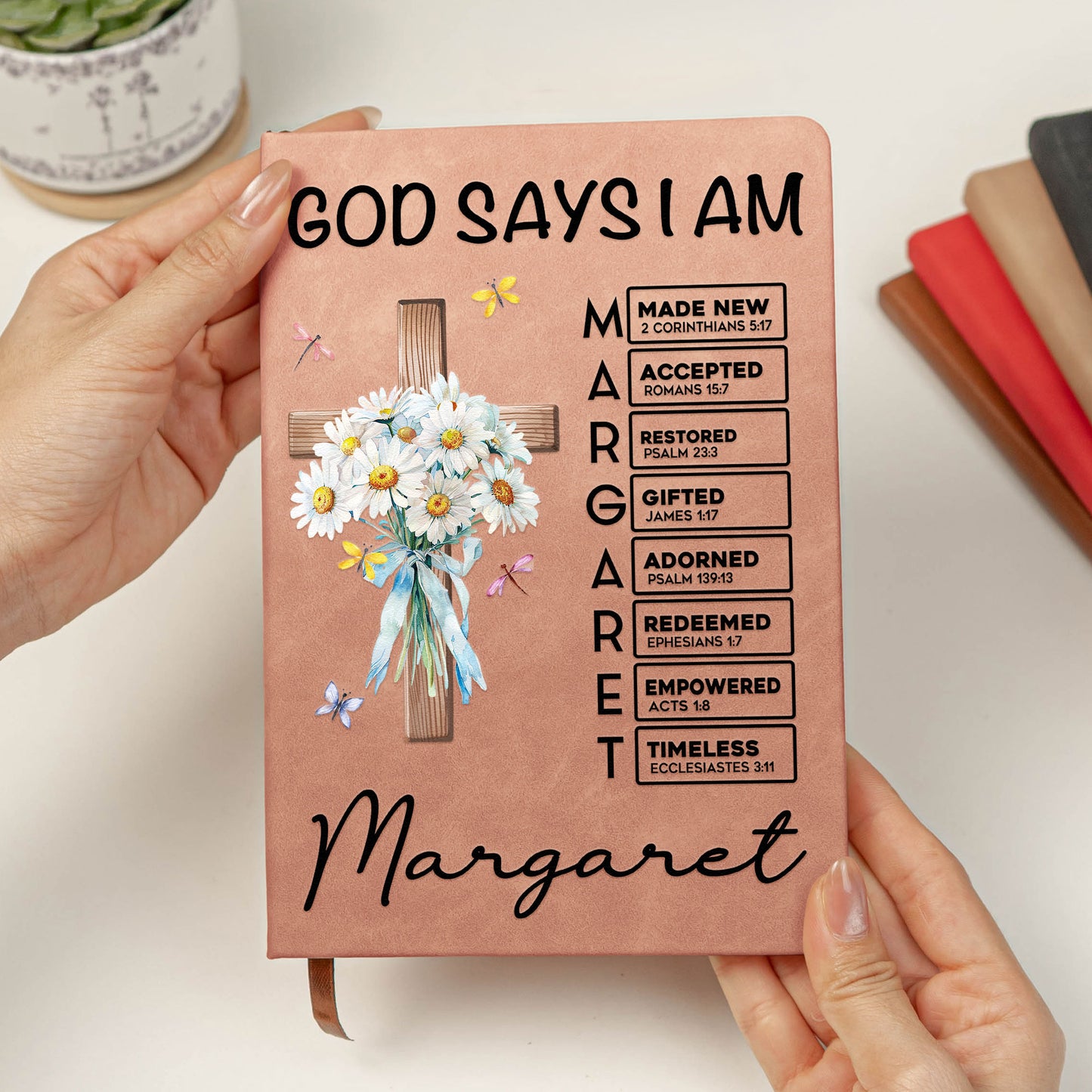God Says I Am Name In Bible Verse Birth Flower - Personalized Leather Journal