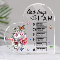 God Says I Am Name In Bible Verse Christian Gifts For Women - Personalized Acrylic Plaque
