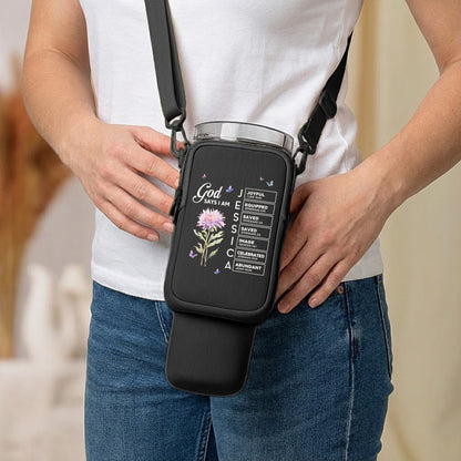 God Says I Am Name In Bible Verse New Version - Personalized Water Bottle Carrier Bag With Phone Pocket
