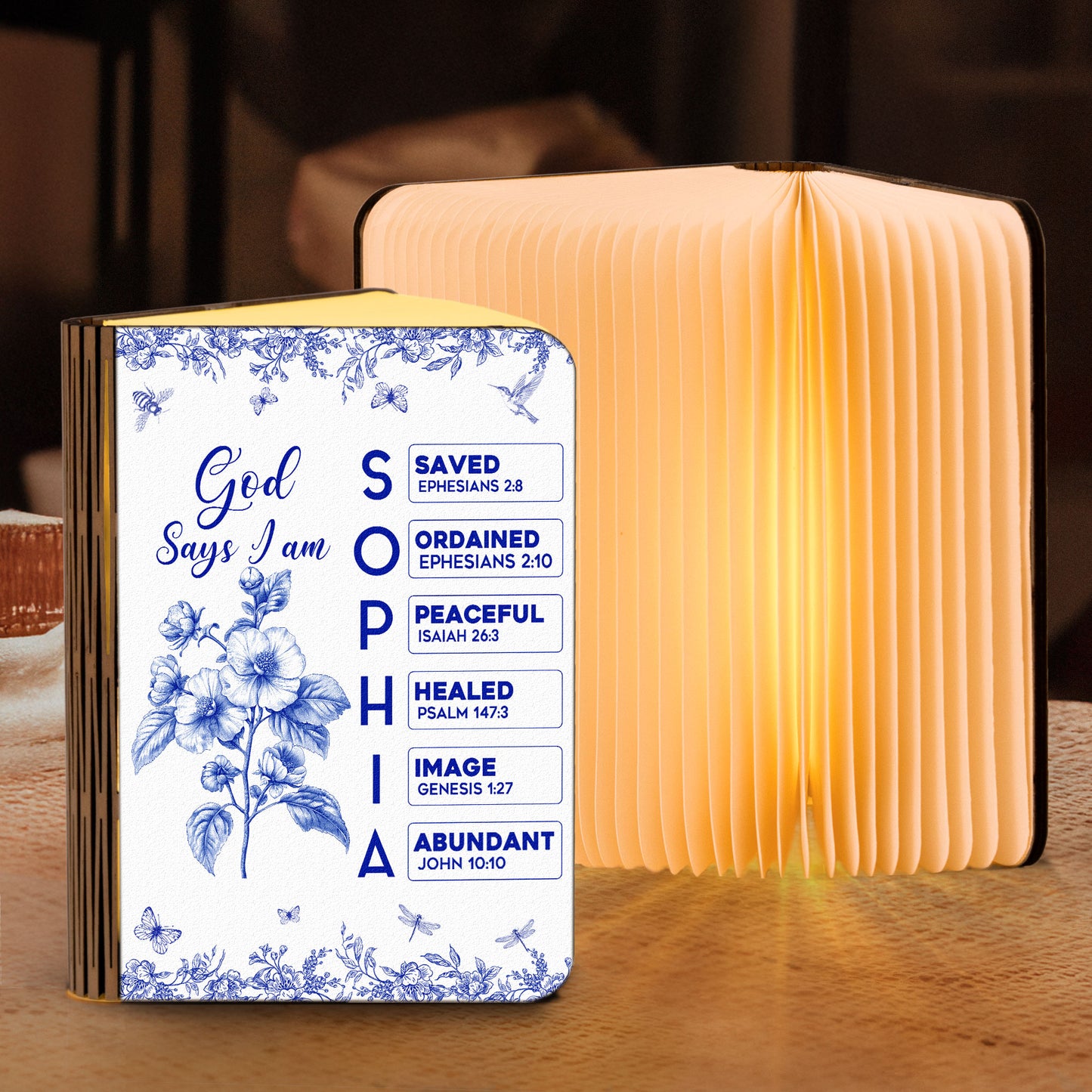 God Says I Am Name In Bible Verse - Personalized Book Lamp