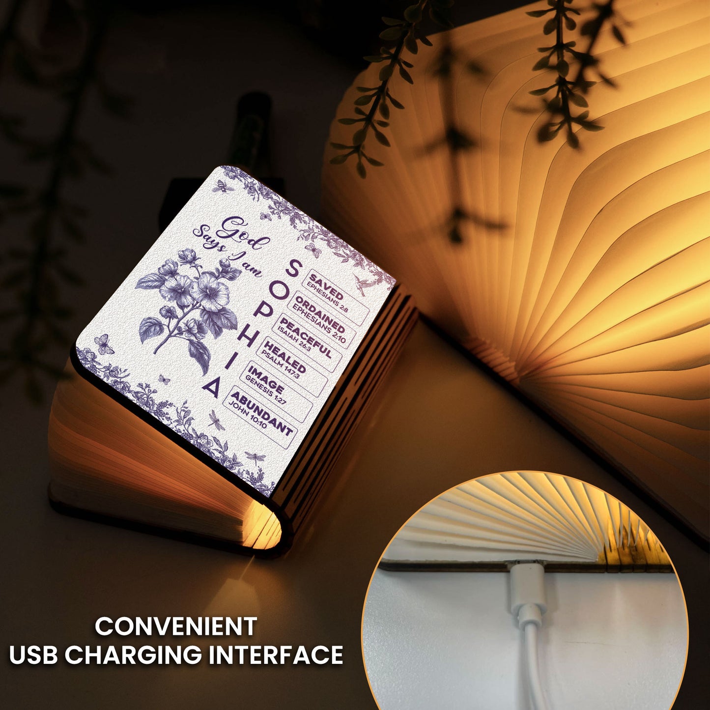 God Says I Am Name In Bible Verse - Personalized Book Lamp