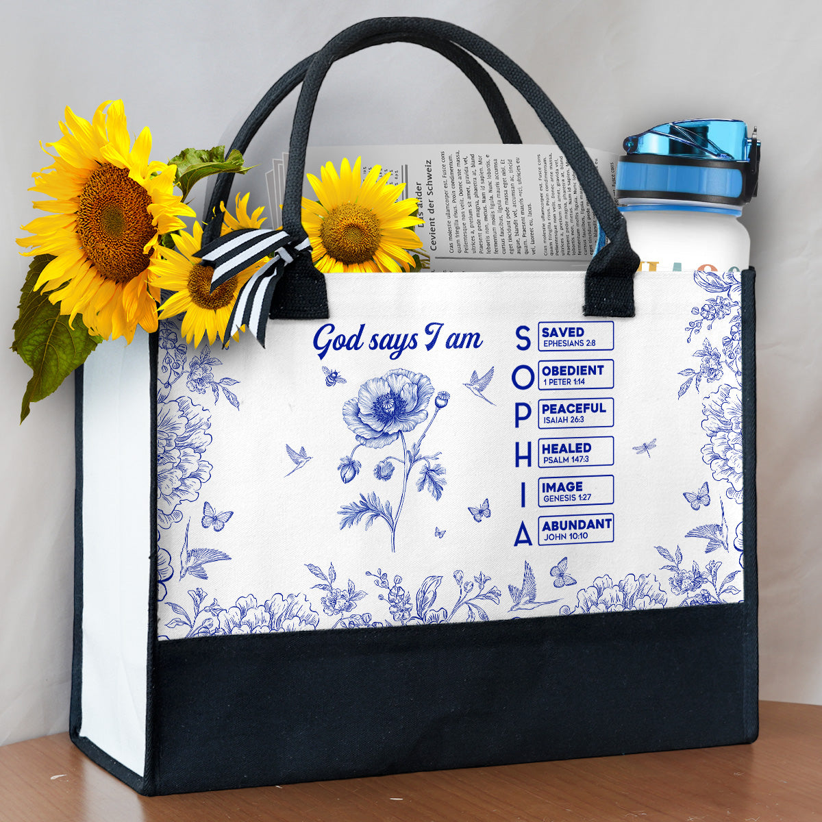 God Says I Am Name In Bible Verse - Personalized Canvas Tote Bag