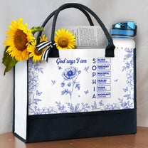 God Says I Am Name In Bible Verse - Personalized Canvas Tote Bag