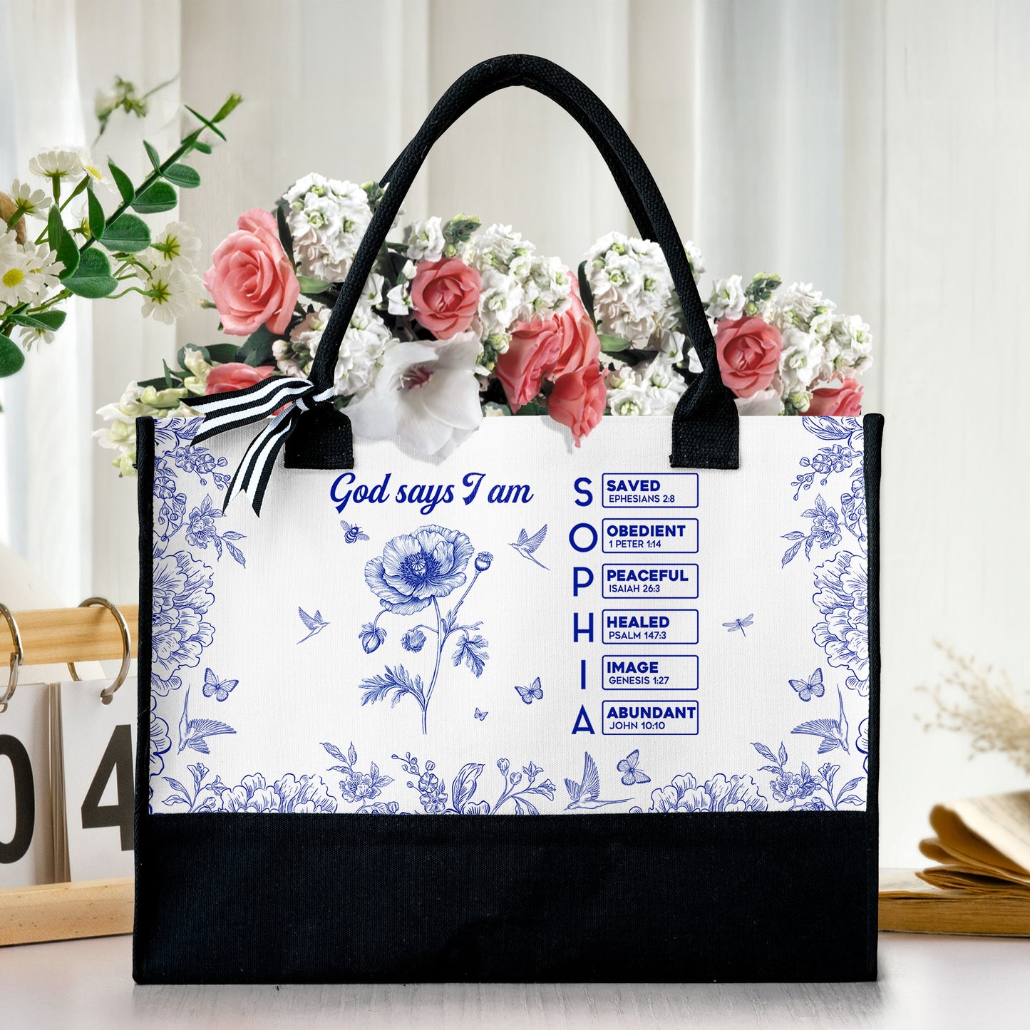 God Says I Am Name In Bible Verse - Personalized Canvas Tote Bag