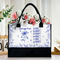 God Says I Am Name In Bible Verse - Personalized Canvas Tote Bag