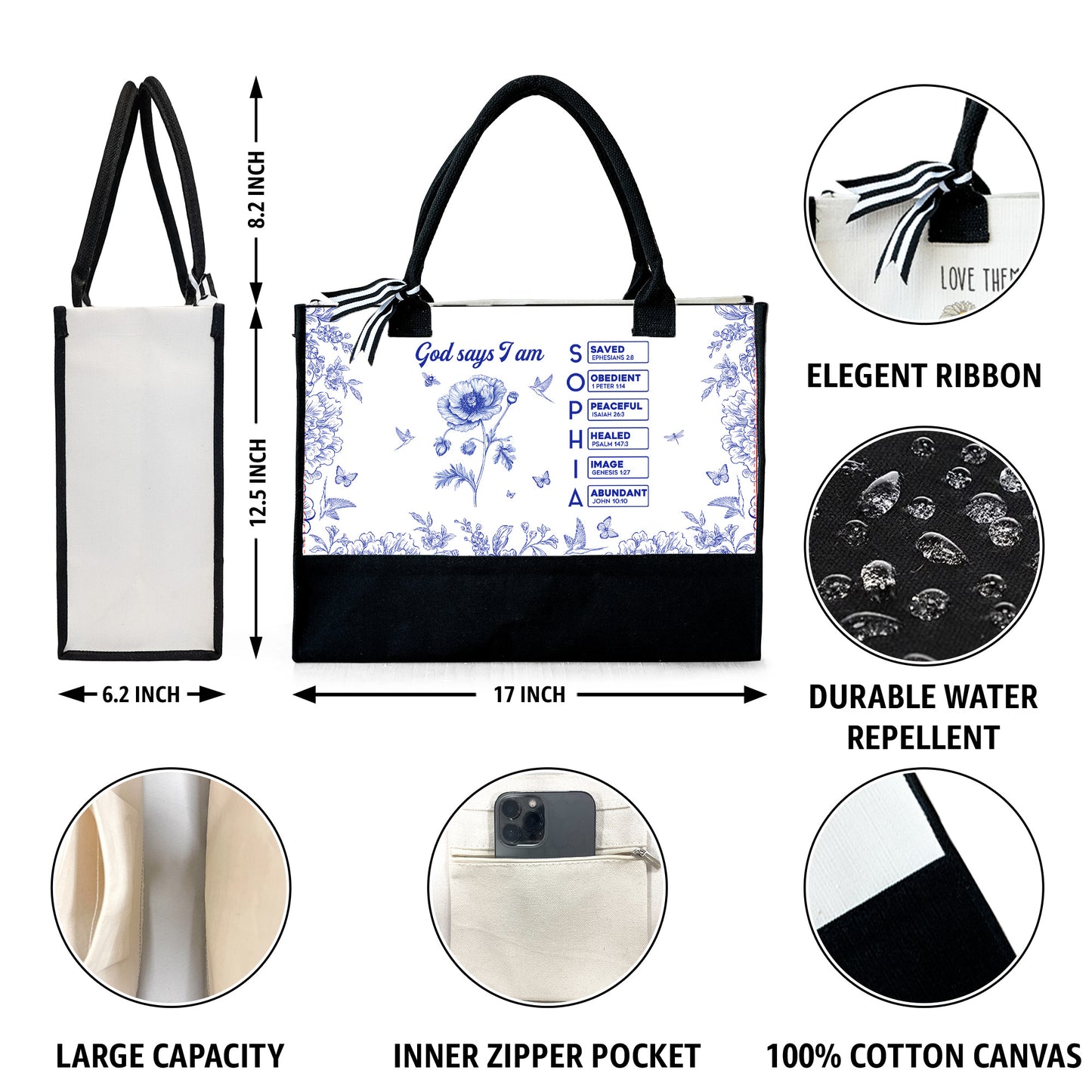 God Says I Am Name In Bible Verse - Personalized Canvas Tote Bag