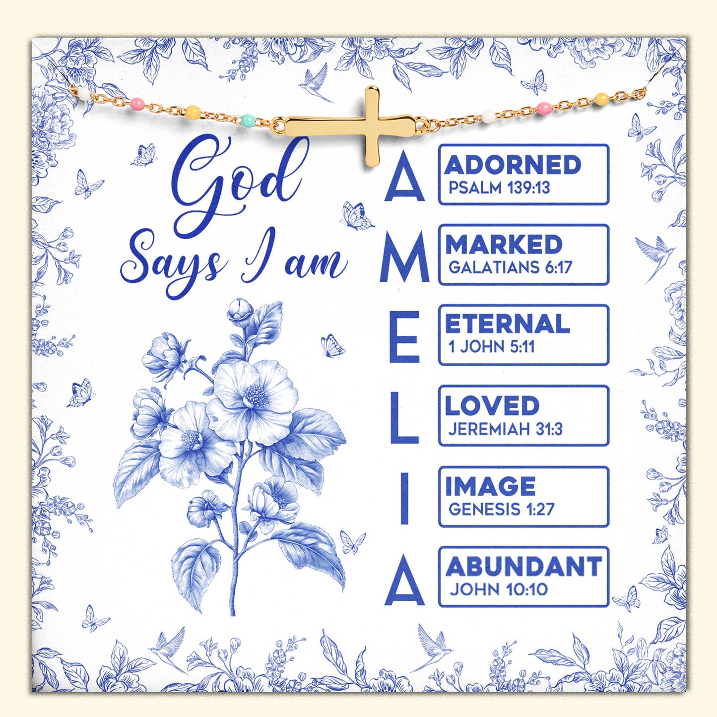 God Says I Am Name In Bible Verse - Cross Bracelet With Custom Card