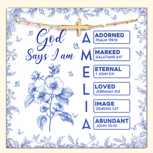 God Says I Am Name In Bible Verse - Cross Bracelet With Custom Card