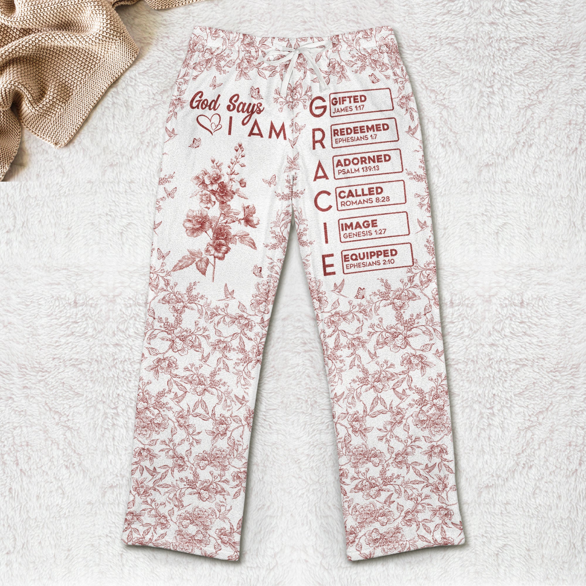 God Says I Am Name In Bible Verse - Personalized Fleece Pajamas Pants