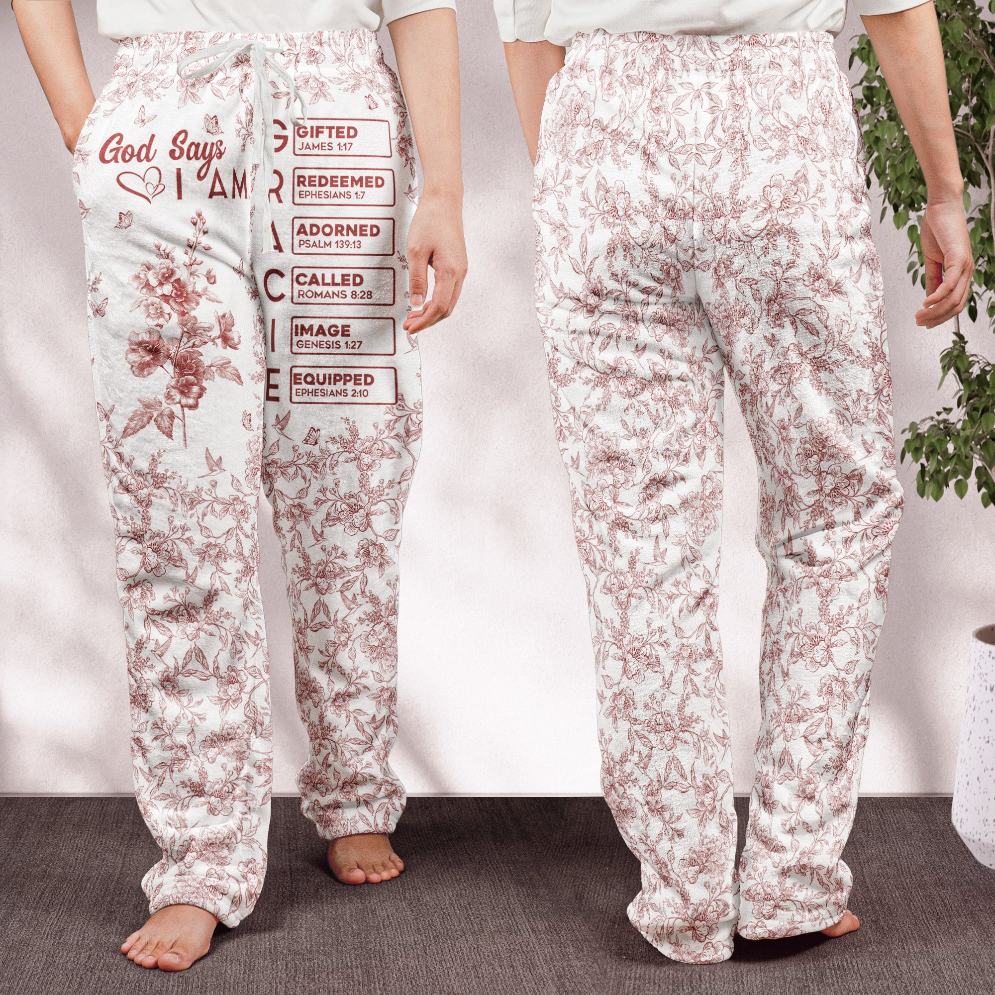 God Says I Am Name In Bible Verse - Personalized Fleece Pajamas Pants