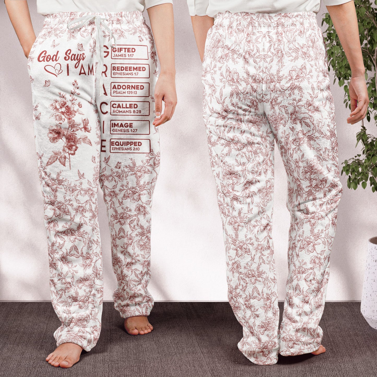 God Says I Am Name In Bible Verse - Personalized Fleece Pajamas Pants