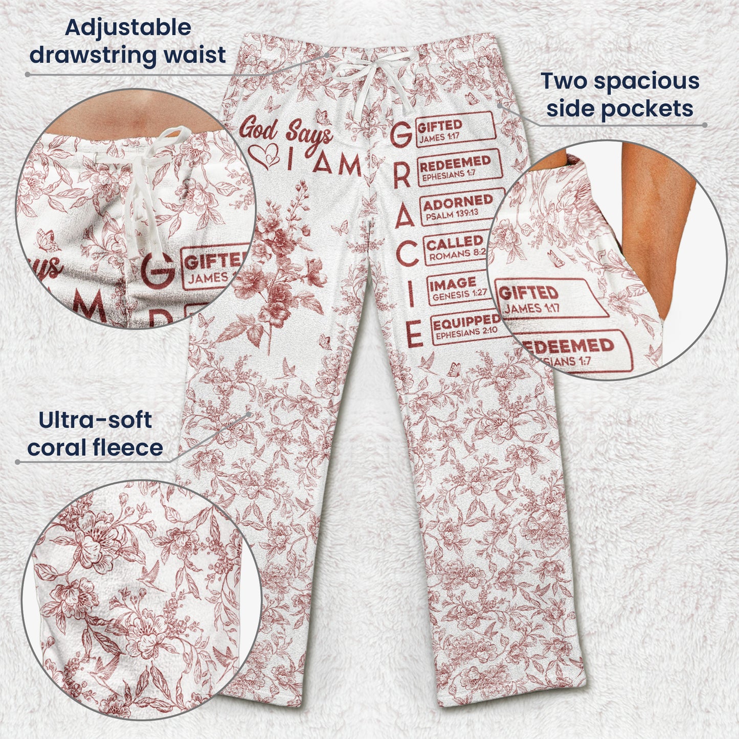 God Says I Am Name In Bible Verse - Personalized Fleece Pajamas Pants