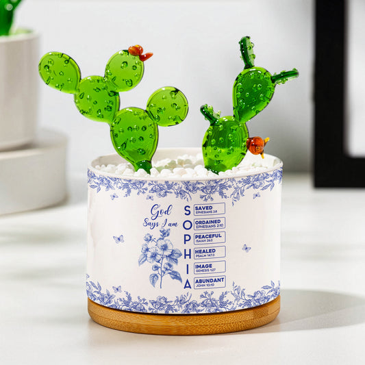 God Says I Am Name In Bible Verse - Personalized Plant Pot With Glass Succulents