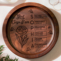 God Says I Am Name In Bible Verse - Personalized Wood Ring Dish