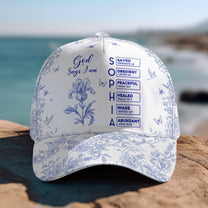 God Says I Am Name In Bible Verse Toile De Jouy Style - Personalized Classic Cap