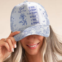 God Says I Am Name In Bible Verse Toile De Jouy Style - Personalized Classic Cap