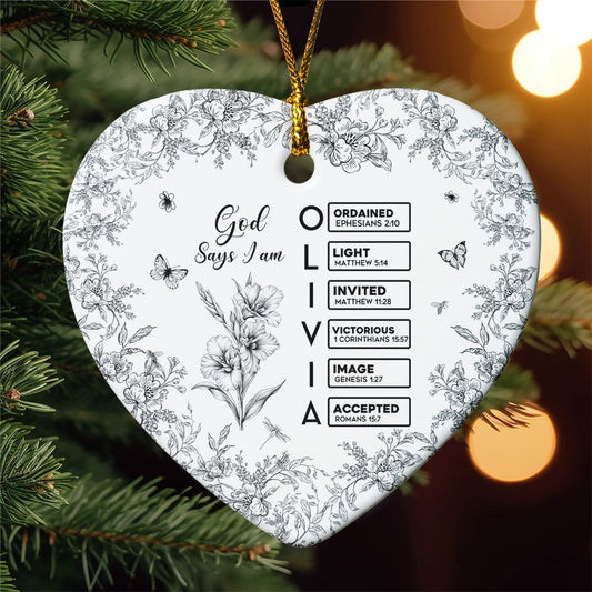God Says I Am – Name Initial with Bible Verses – Personalized Ceramic Ornament
