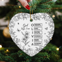 God Says I Am – Name Initial with Bible Verses – Personalized Ceramic Ornament