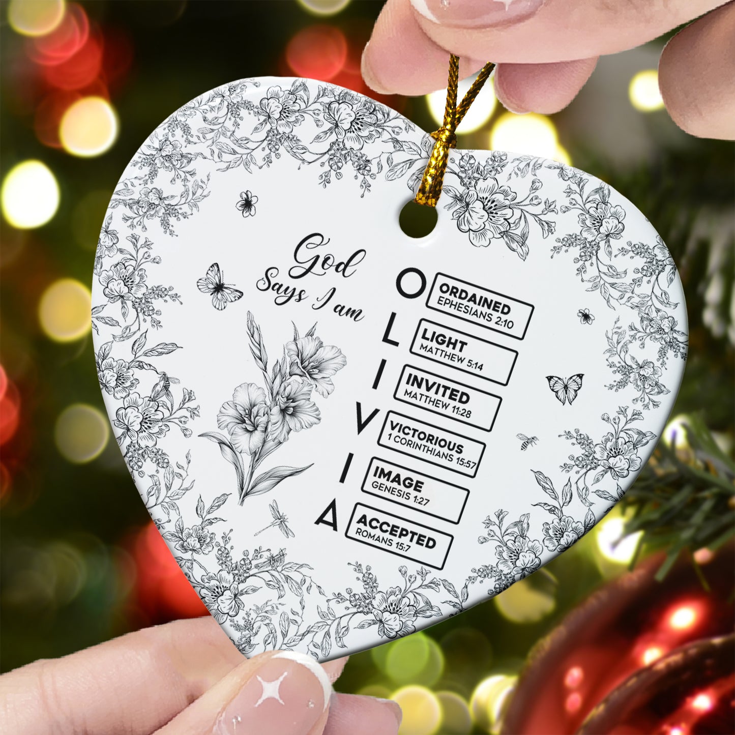 God Says I Am – Name Initial with Bible Verses – Personalized Ceramic Ornament