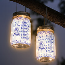 God Says I Am Name Letter In Bible Birth Flower Toile De Jouy - Personalized Solar Mason Jar Light