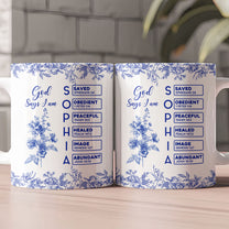 God Says I Am Name Letter In Bible Birth Flower Toile De Jouy Style - Personalized Mug