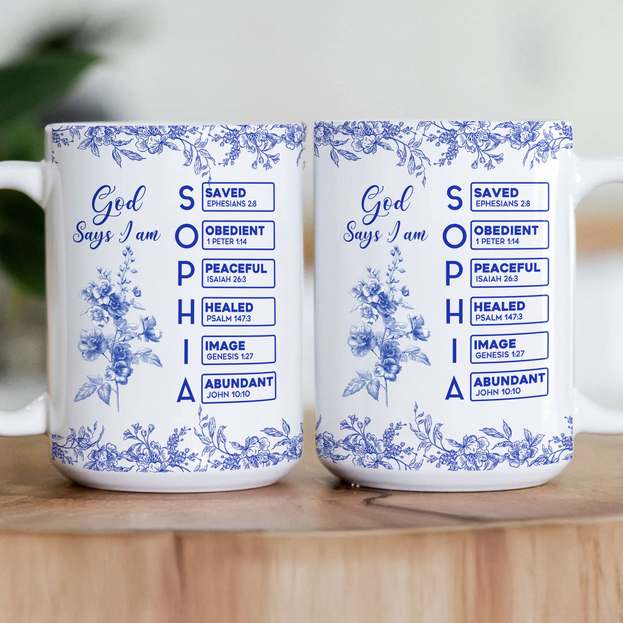 God Says I Am Name Letter In Bible Birth Flower Toile De Jouy Style - Personalized Mug