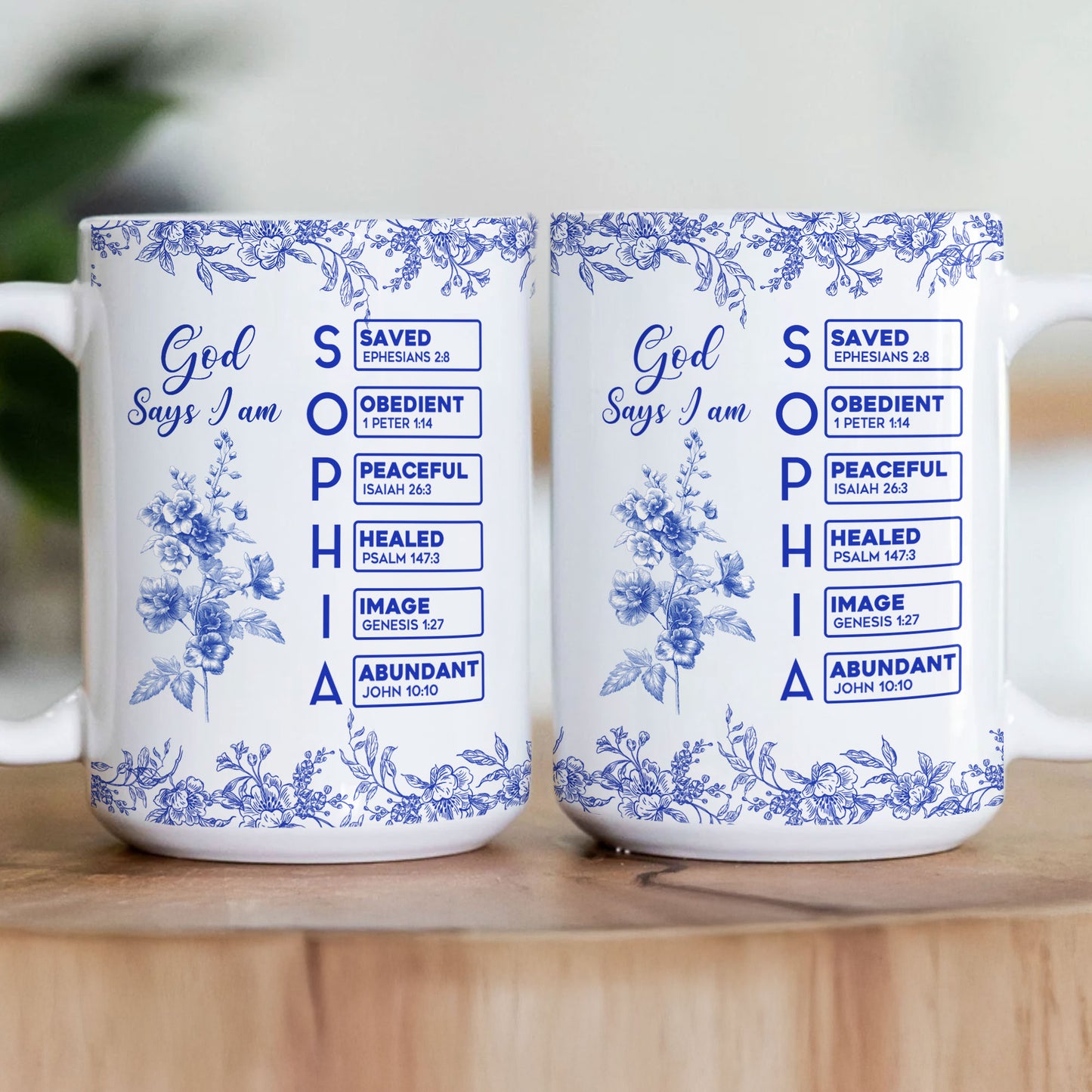 God Says I Am Name Letter In Bible Birth Flower Toile De Jouy Style - Personalized Mug