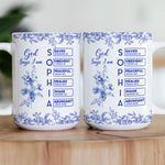 God Says I Am Name Letter In Bible Birth Flower Toile De Jouy Style - Personalized Mug