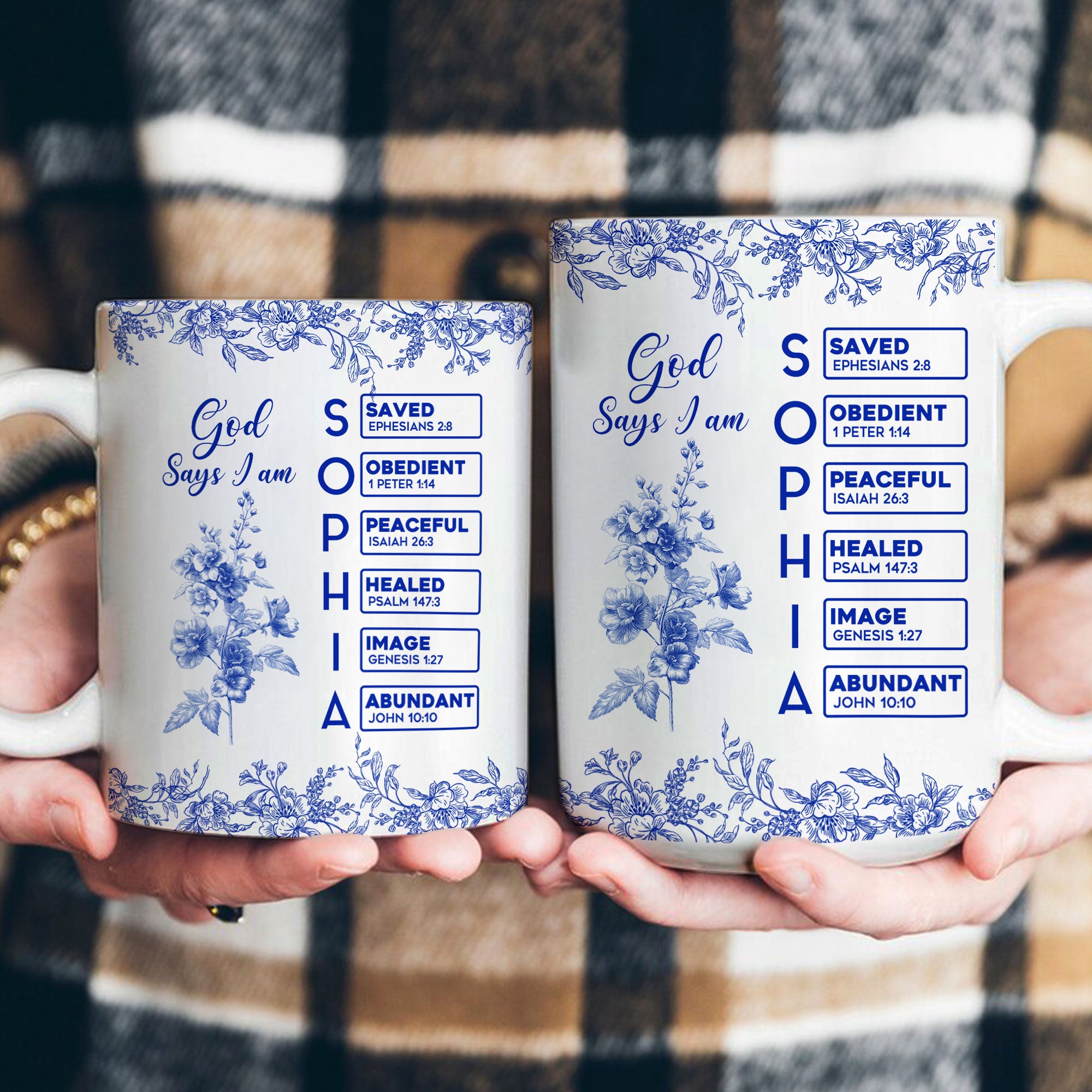 God Says I Am Name Letter In Bible Birth Flower Toile De Jouy Style - Personalized Mug