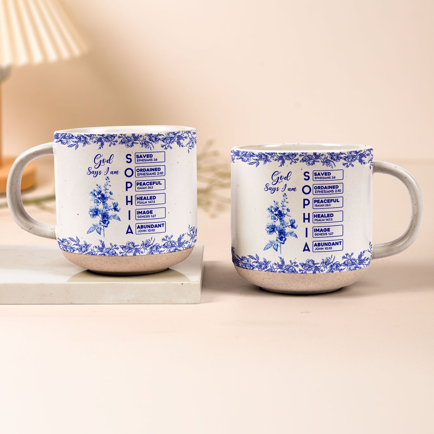 God Says I Am Name Letter In Bible Birth Flower Toile De Jouy Style - Personalized Pottery Mug