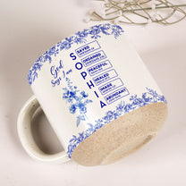 God Says I Am Name Letter In Bible Birth Flower Toile De Jouy Style - Personalized Pottery Mug