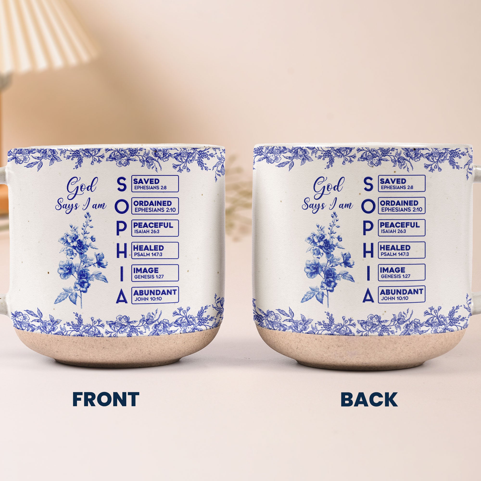 God Says I Am Name Letter In Bible Birth Flower Toile De Jouy Style - Personalized Pottery Mug