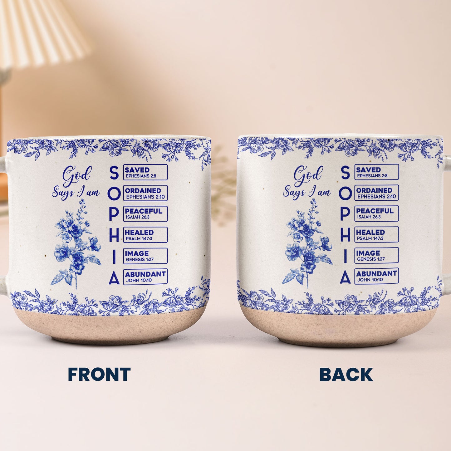 God Says I Am Name Letter In Bible Birth Flower Toile De Jouy Style - Personalized Pottery Mug