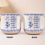God Says I Am Name Letter In Bible Birth Flower Toile De Jouy Style - Personalized Pottery Mug