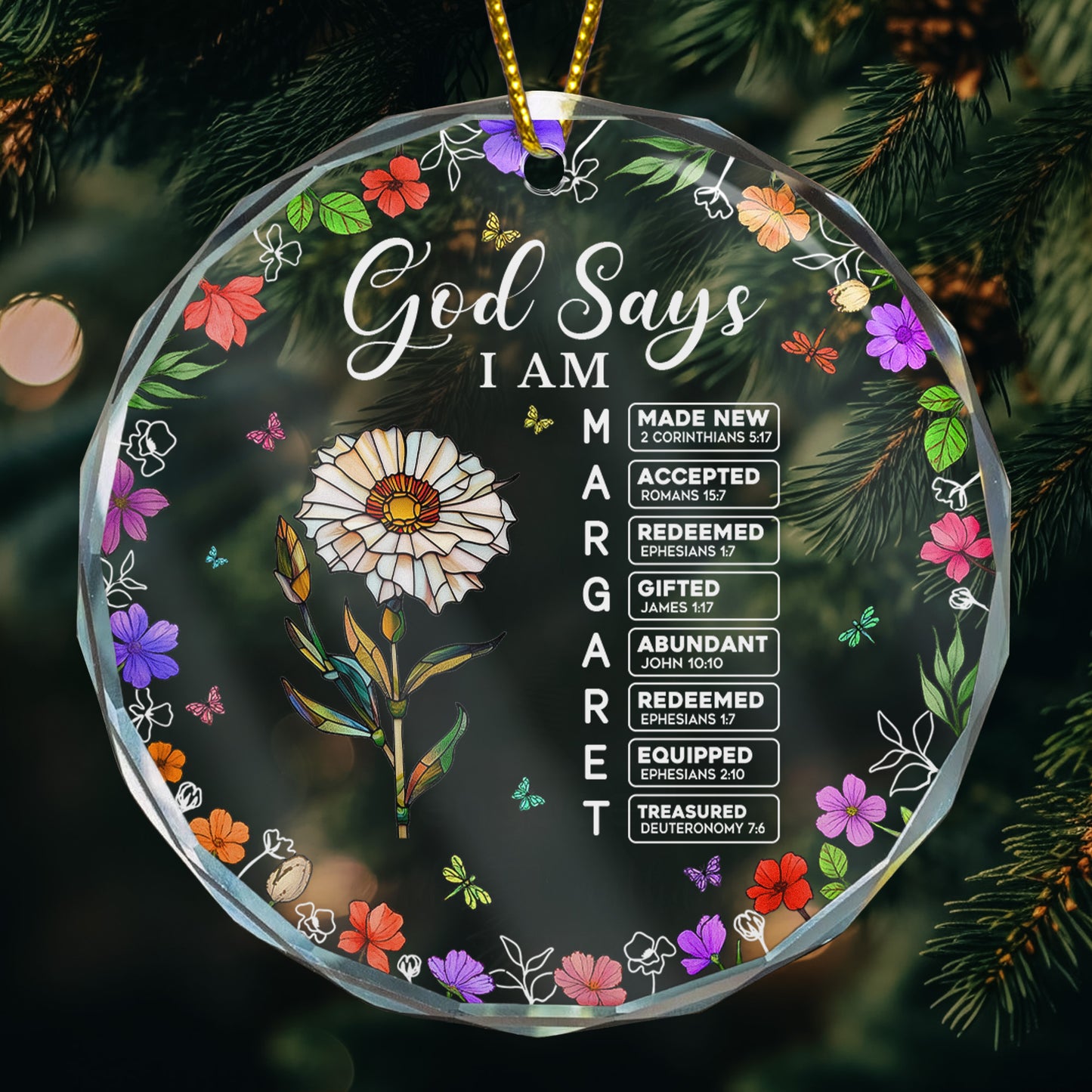 God Says I Am Name Letter In Bible - Personalized Glass Ornament