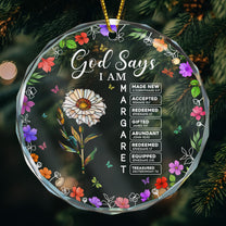 God Says I Am Name Letter In Bible - Personalized Glass Ornament