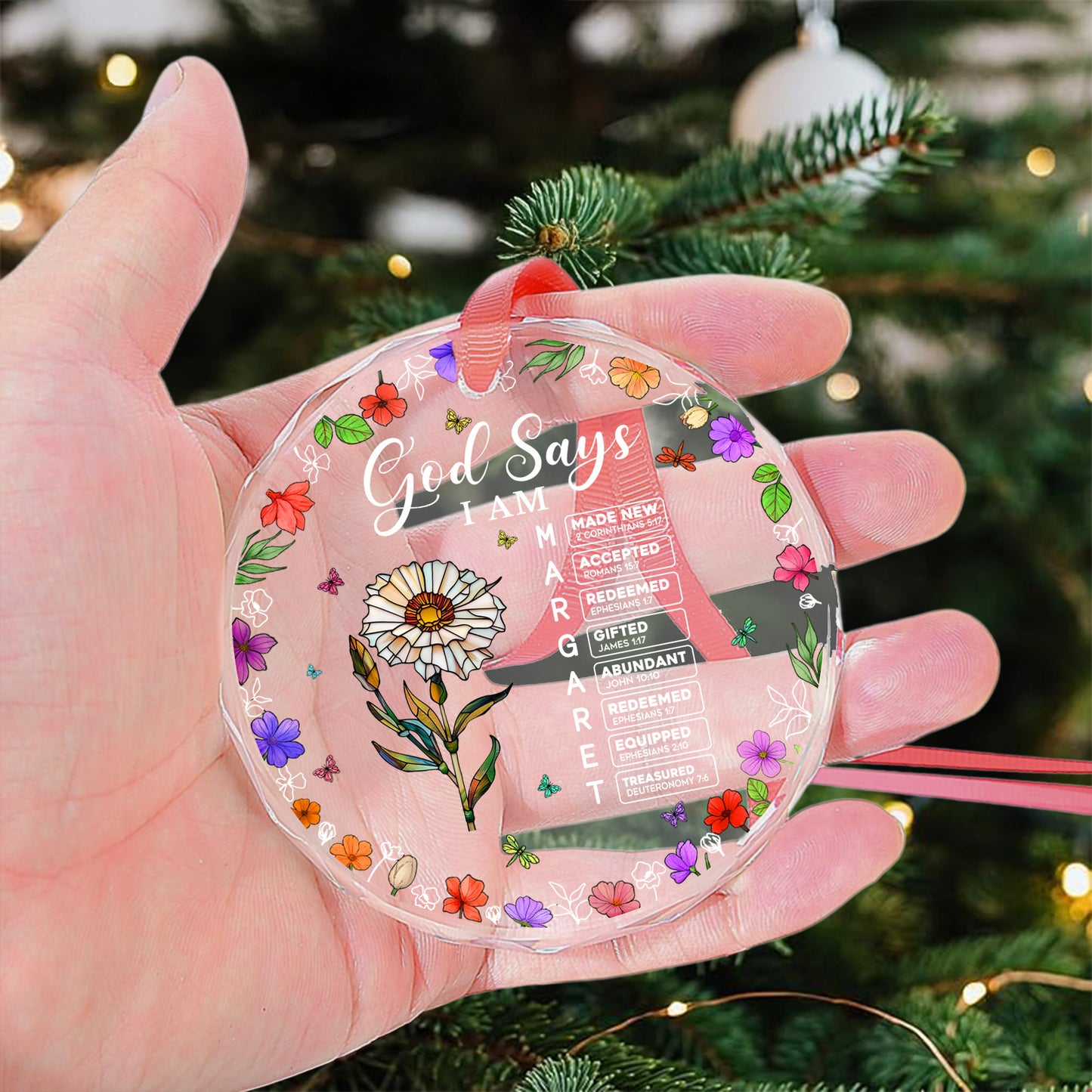 God Says I Am Name Letter In Bible - Personalized Glass Ornament