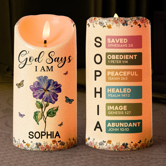 God Says I Am Name Letter In Bible - Personalized LED Candle