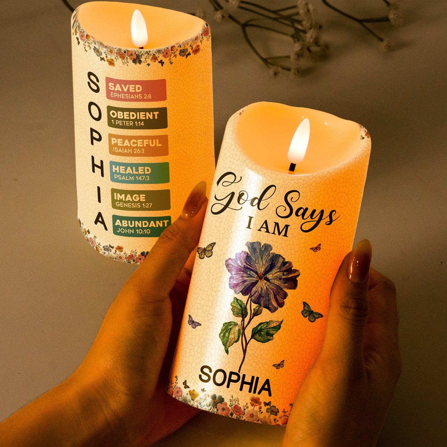 God Says I Am Name Letter In Bible - Personalized LED Candle