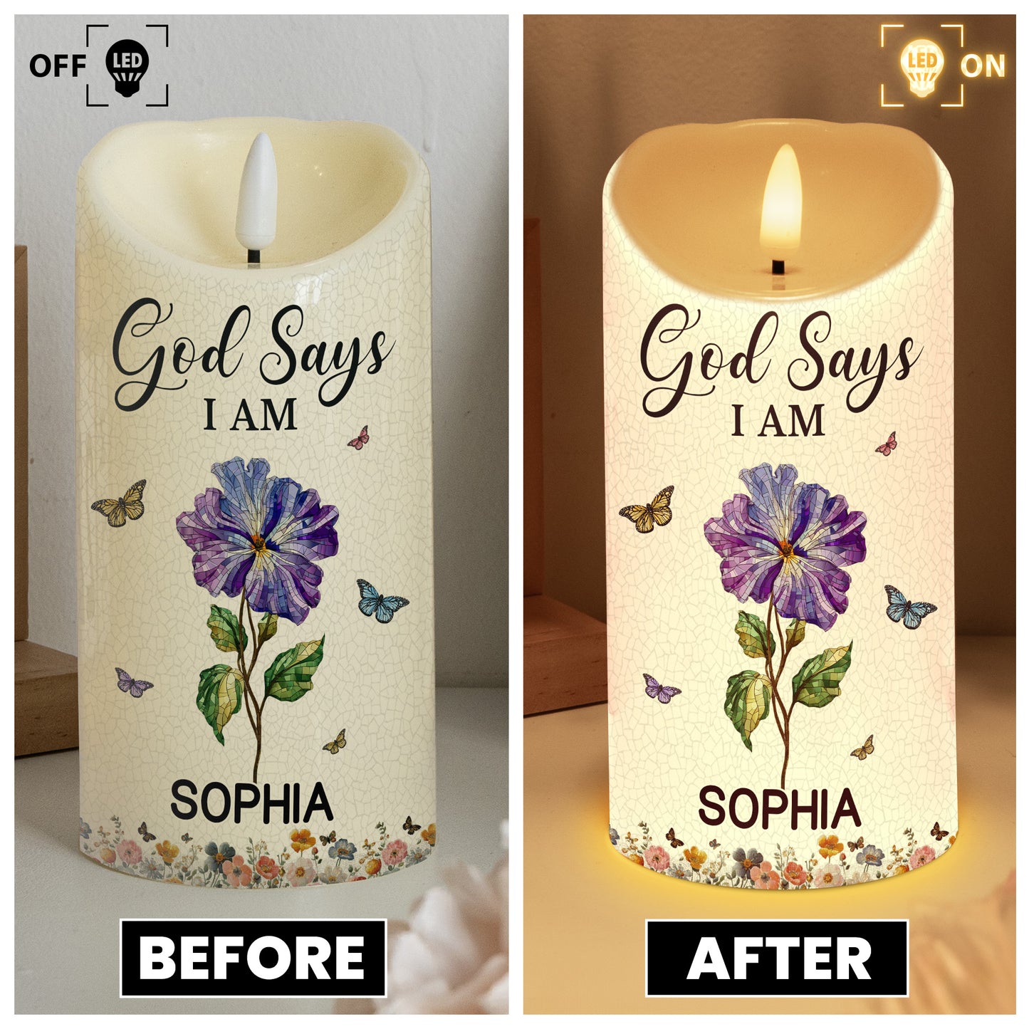 God Says I Am Name Letter In Bible - Personalized LED Candle