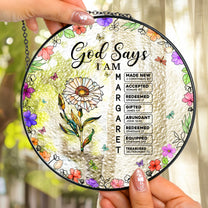 God Says I Am Name Letter In Bible - Personalized Stained Glass Window Hanging Suncatcher