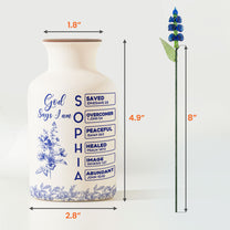 God Says I Am Name Letter In Bible - Personalized Vase With Glass Birth Month Flowers